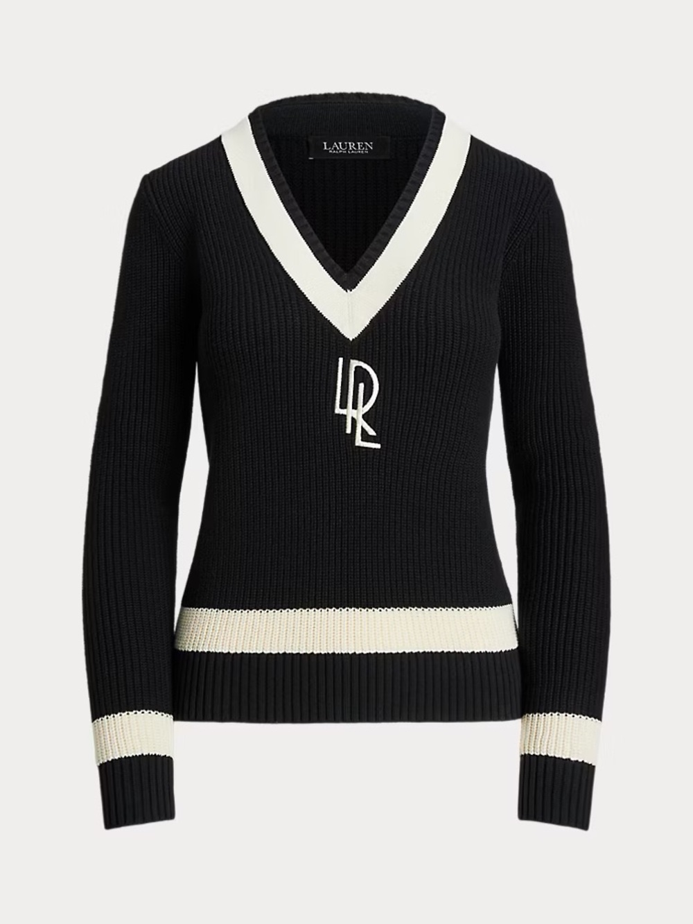 Ralph Lauren Rib-Knit V-neck Cotton Cricket Sweater